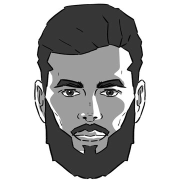 cara hombre frente varonil estilo de barba sin fondo escala de grises