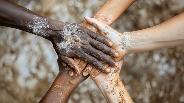 Peaceful unity clipart with diverse hands joining together