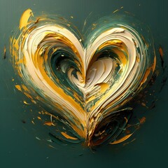 abstract heart, energy, dark green, gold
