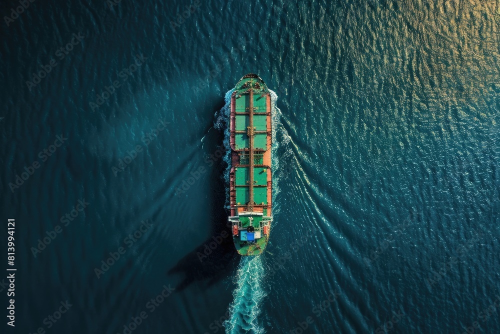 Poster Aerial view of a cargo ship in the ocean. Suitable for transportation concepts