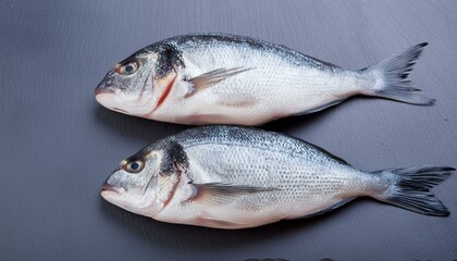 Obraz premium two raw sea bream on dark slate