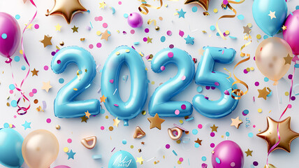 Colorful 2025 new year text balloon.for celebration and party design