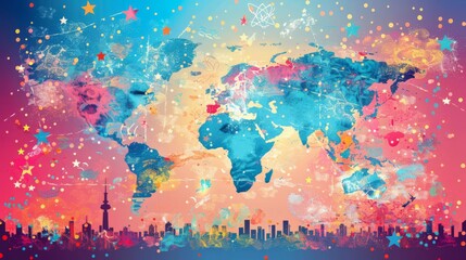 Fototapeta premium World map clipart with symbols of peace