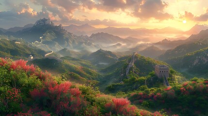 Visualize the conservation and restoration efforts aimed at preserving the Great Wall of China for future generations balancing tourism environmental protection and historical authenticity.