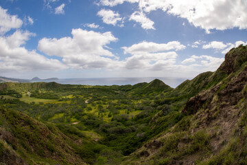 Pacific Ocean and its coastline seen from Diamond Head in Honolulu Hawaii.
