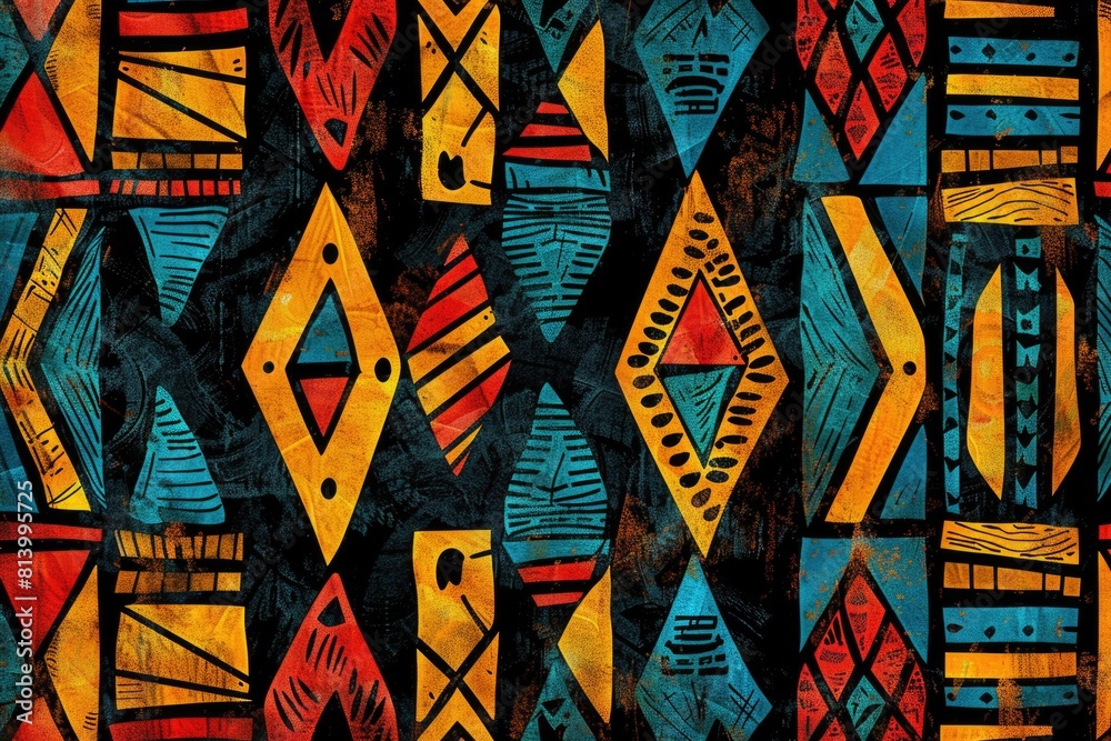 Poster vibrant and bold pattern on a dark backdrop, ideal for graphic design projects