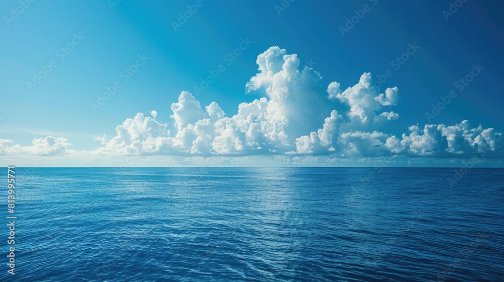Poster a serene image of a large body of water under a cloudy sky. perfect for nature or travel concepts
