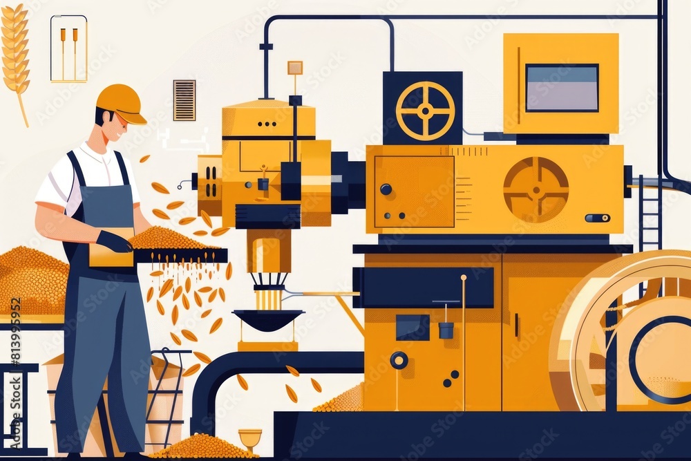 Poster a man standing in front of a machine. suitable for industrial concepts
