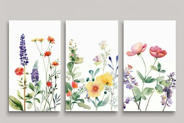 Three beautiful watercolor paintings of flowers. Perfect for various design projects