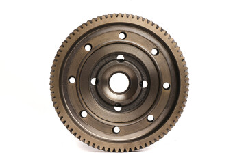 Camshaft drive gear phase regulator isolated on the white background. Front view.