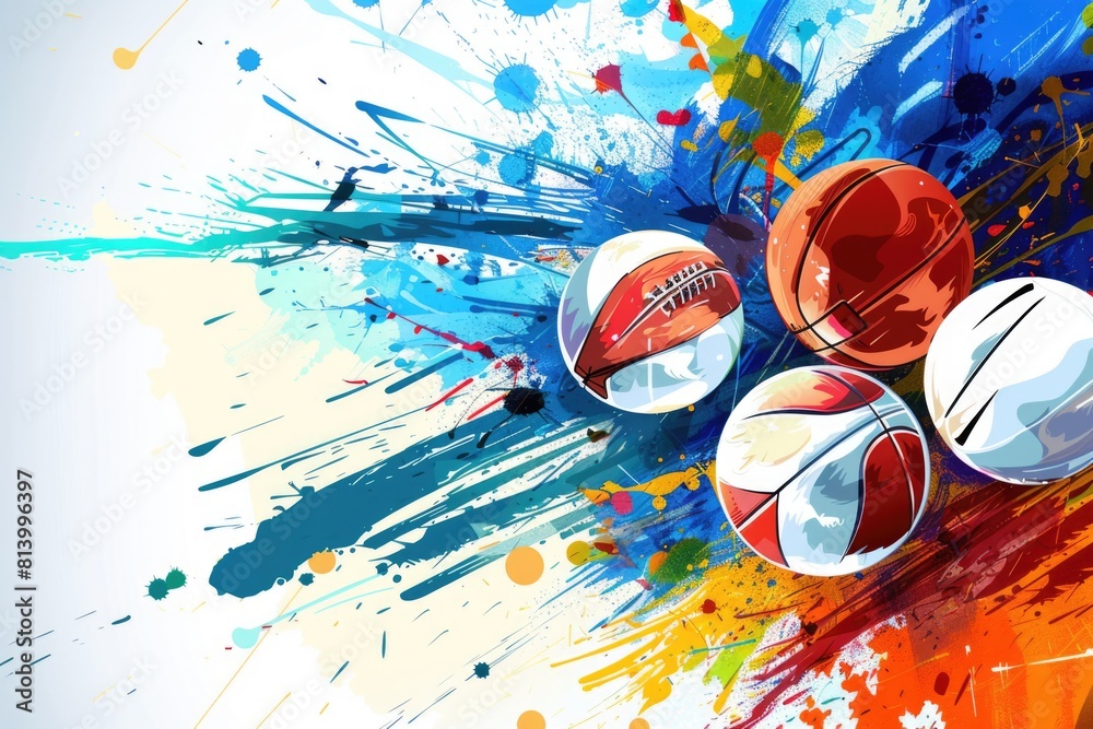 Poster colorful balls arranged neatly on a table, perfect for various projects and designs