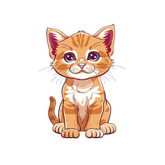 Obraz premium A Cute Kitten Sitting, Cartoon Illustration