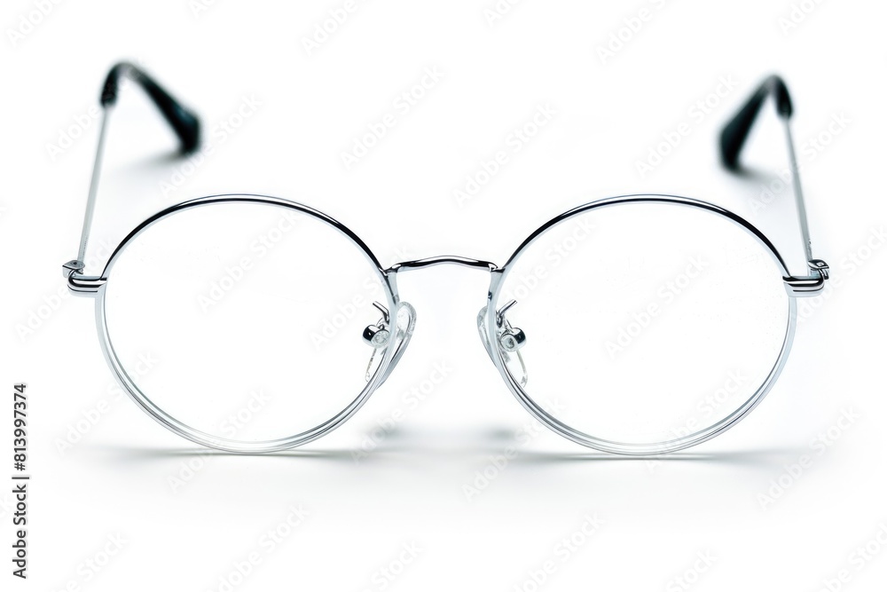 Poster clear image of a pair of glasses on a white table. suitable for business or education concepts