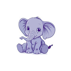 Fototapeta premium A Cute Little Elephant Sitting, Cartoon Illustration
