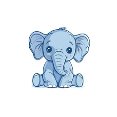 Fototapeta premium A Cute Little Elephant Sitting, Cartoon Illustration