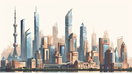 Modern City Skyline Illustration on white background