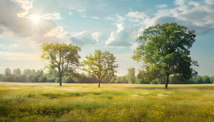 Obraz premium Landscape with trees with hot summer day