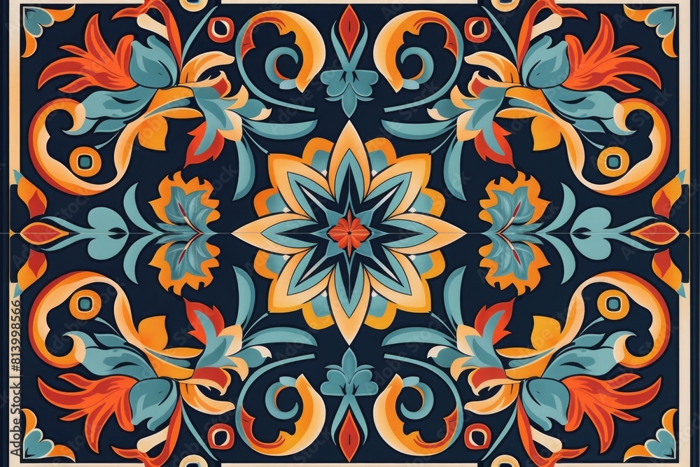 Poster vibrant floral design in blue, orange, and yellow colors. perfect for adding a pop of color to any p