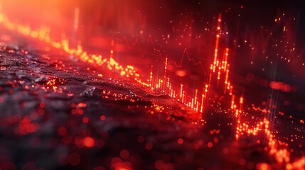 An abstract landscape of glowing red particles