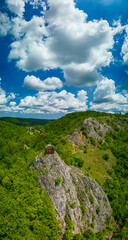 Landscape in the strandja National park , Mladejko village in the background and a observation post
