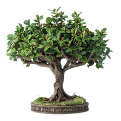 The photo of Artificial bonsai tree in pot isolated on transparent background