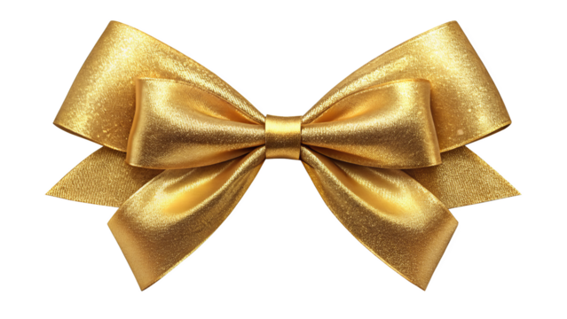 "Vintage Style Gold Ribbon Bow" - An antique gold tie ribbon bow, isolated with a transparent background, styled with a vintage texture suitable for retro-themed projects.
