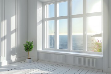 White window in the room interior