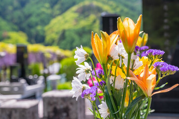 お墓に供えられた花