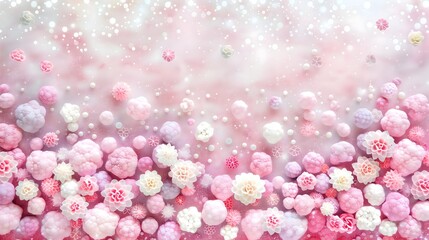 Obraz premium Top view of Cauliflower and flowers on pastel background, banner style, copy space, isolated