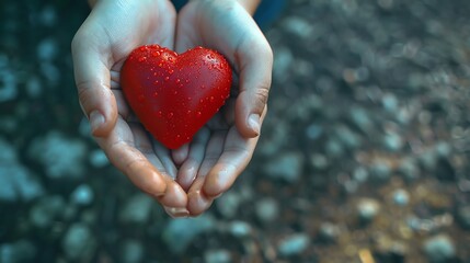 Closeup of hands holding a red heart, symbolizing care and love in health or community contexts