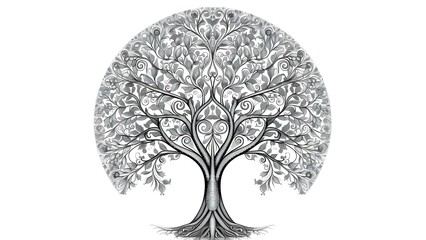 Mandala Style Vector Tree on White Background. Concept Mandala Art, Vector Design, Tree Illustration, White Background