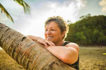 Senior woman having great time on Costa rica beach