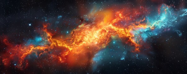 Fototapeta premium A deep space galaxy nebula, artistically rendered with bright, explosive colors against a dark starry background, capturing the essence of a supernova