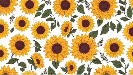 seamless pattern with sunflowers generative AI