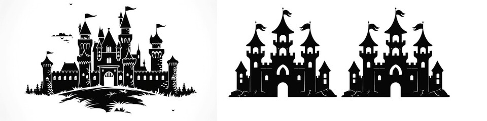 Obraz premium Black and white castle silhouette png