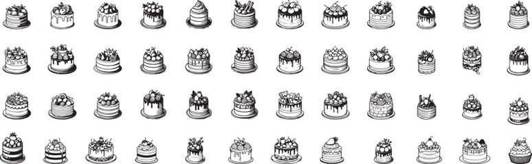 Collection of Cake Silhouette Design, Vector art, sweets, Desserts