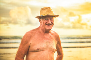 Senior man having great time on Costa rica beach