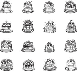 Collection of Cake Silhouette Design, Vector art, sweets, Desserts