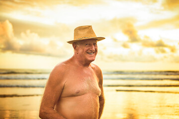 Senior man having great time on Costa rica beach