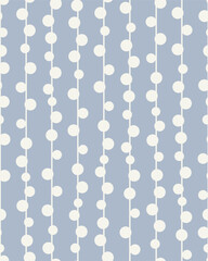 Pastel blue geometric seamless vector pattern, vertical stripes with irregularly spaced dots on vertical lines