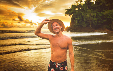 nice man having great time on beach