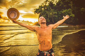 nice man having great time on beach