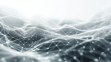 Obraz premium A futuristic network of interconnected data nodes and flowing lines, providing a blank space on the side for advertising content