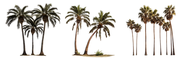Set of tropical palm trees, cut out