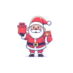 A Cheerful Santa Holding A Gift Box, Cartoon Illustration