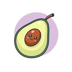 Cute Kawaii Avocado character. Vector hand drawn cartoon icon illustration. Avocado character in doodle style. Isolated on white background.