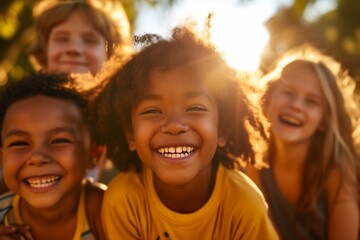 Fototapeta premium Joyful Children Laughing Together Outdoors