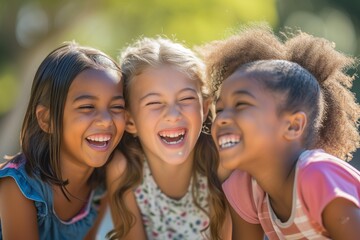 Obraz premium Joyful Children Laughing Together Outdoors