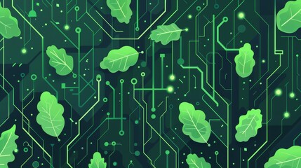 Eco circuit board flat design side view green electronics theme animation vivid