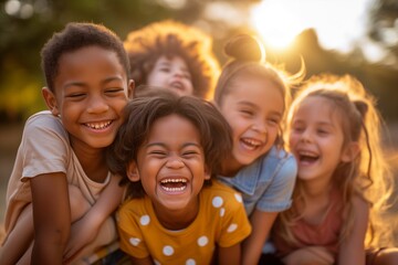 Fototapeta premium Joyful Children Laughing Together Outdoors